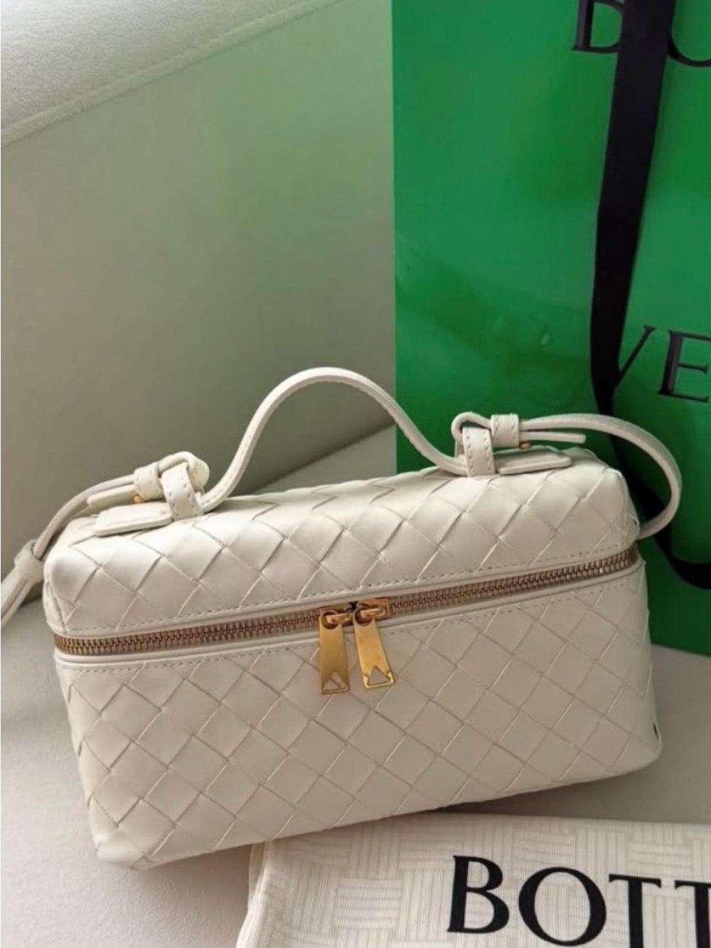 NEW Woven Leather Top-Handle Crossbody Bag in Cream